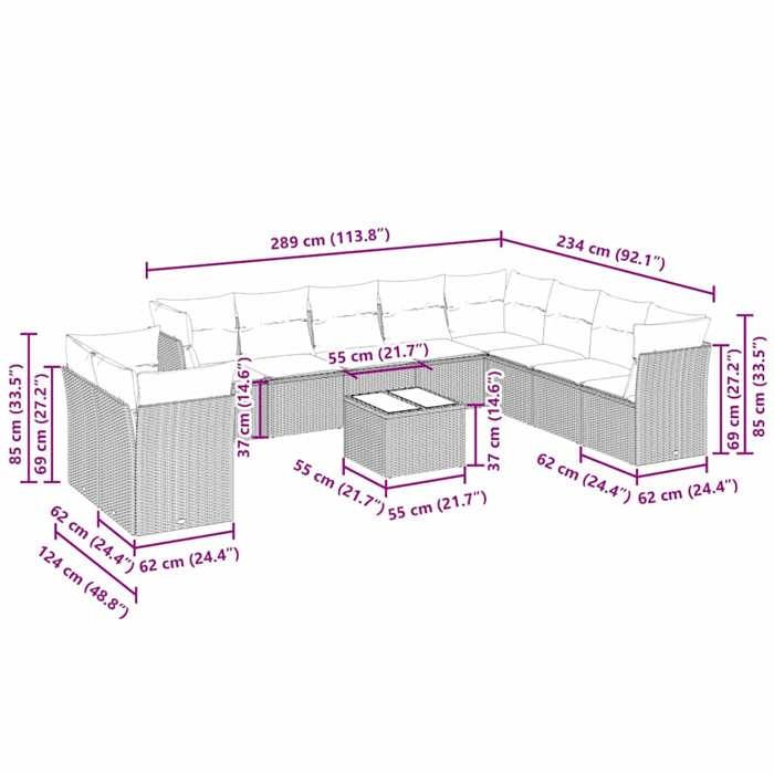 VidaXL Garden Lounge Set with Cushions 13 Pcs, Sofas with Adjustable Feet, Outdoor Furniture Set Patio Terrace, 3250317