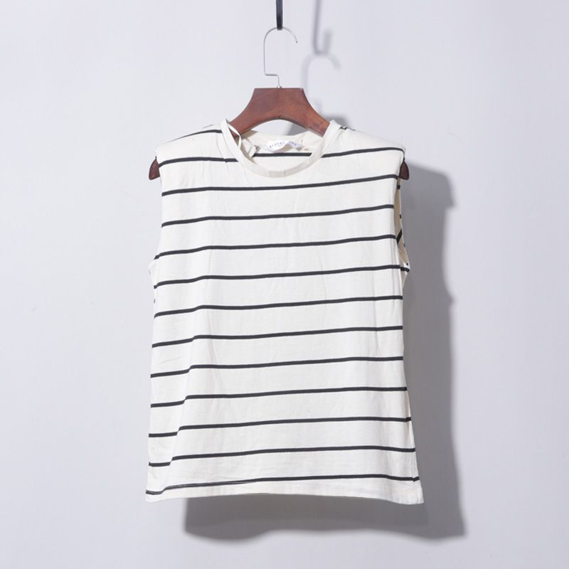 

Бежевый жилет с открытыми плечами и горизонтальной полоской, без рукавов, топы до талии Beige horizontal stripe 16