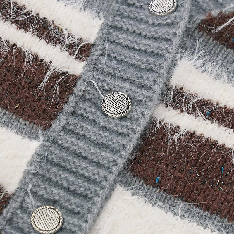 IEF Women's 2025 Autumn Striped Knit Cardigan