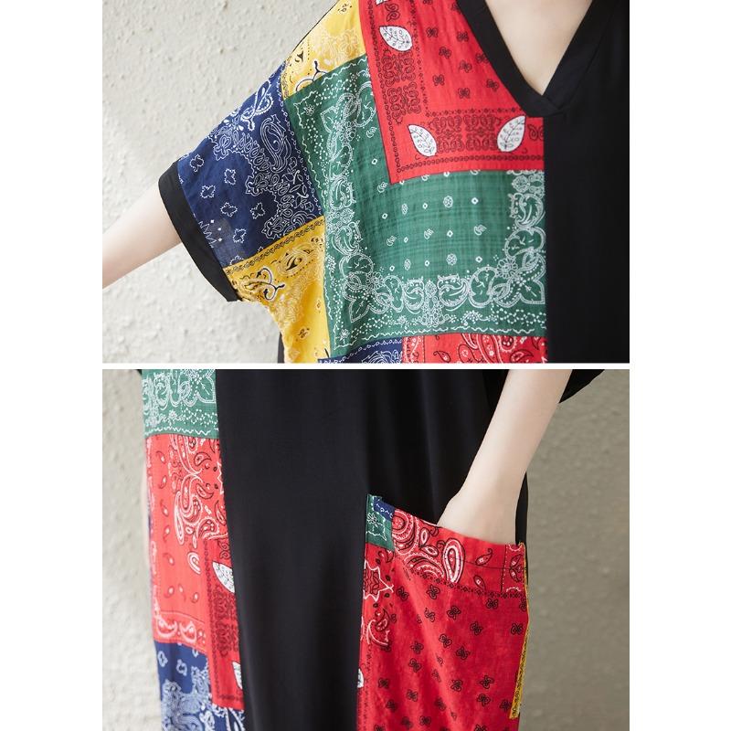 DIMANAF 2025 Summer Women Plus Size Dress Basic Casual Dress Loose Printing Long Beach Short Sleeve Dress