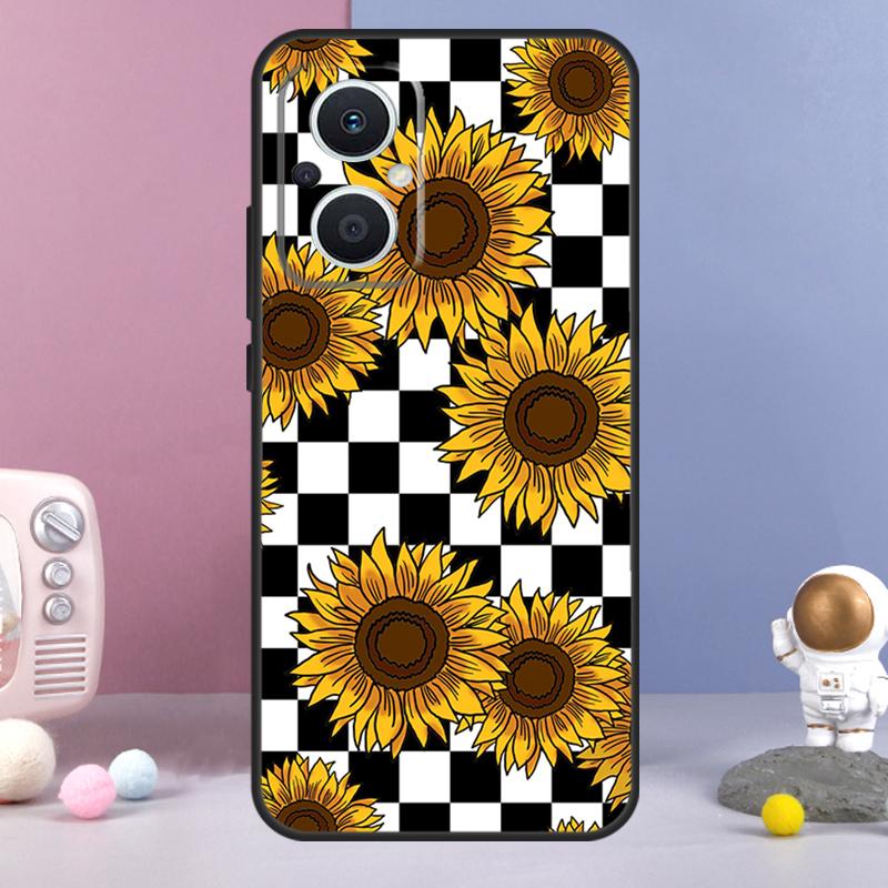 Checkerboard Sunflower Funda For OPPO Reno 14 F 11F 12F 13F 10 11 12 13 Pro 7 8 Lite OPPO Find X8 X6 X5 X9 Pro Case