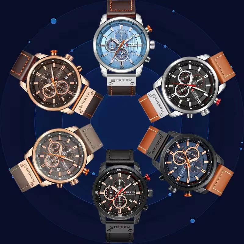 CURREN Fashion Mens Watches Quartz Casual Sports Waterproof Leather Strap Date Business Male Wristwatches Clock Montre Homme