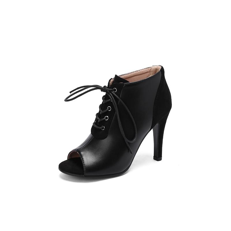 

Женские босоножки на высоком каблуке с открытым носком на шпильке, лаконичные удобные ботинки на шнуровке для джазовых танцев, женская модная обувь, летняя черная 43 34 чёрный