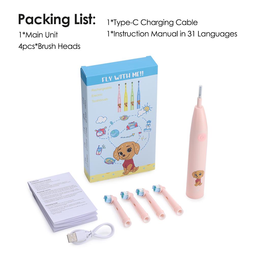

Children s Cartoon Electric Toothbrush with 4 Replacement Heads 5 Cleaning Modes Rotating Smart Rechargeable Auto Tooth Brush розовый