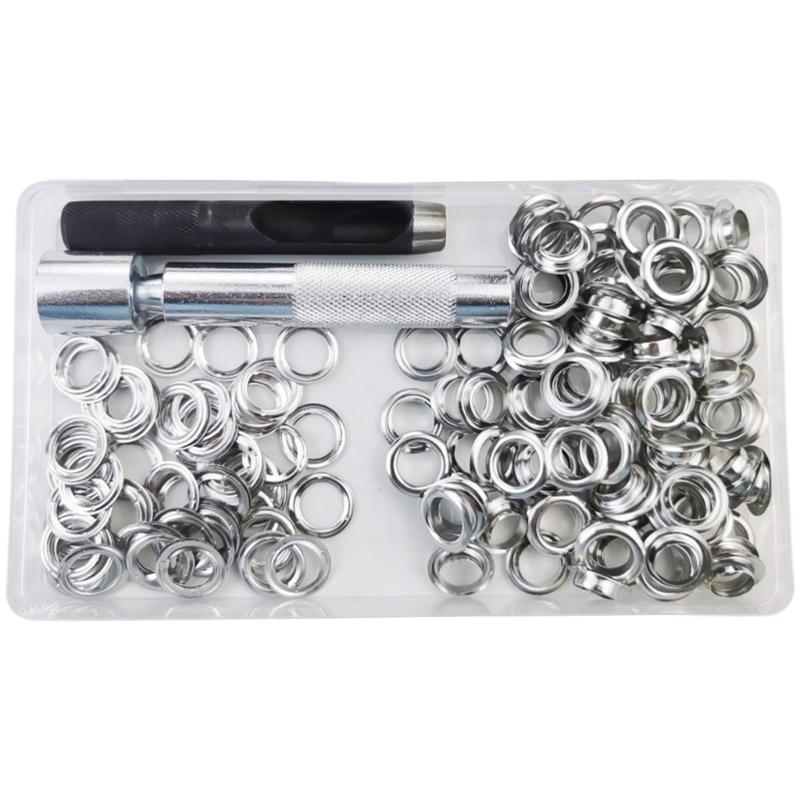 100Sets Grommet Tool 10mm Eyelets with 3pcs Installation Tools for Craft Making Shoes Bag Leather Belt Repair Accessory