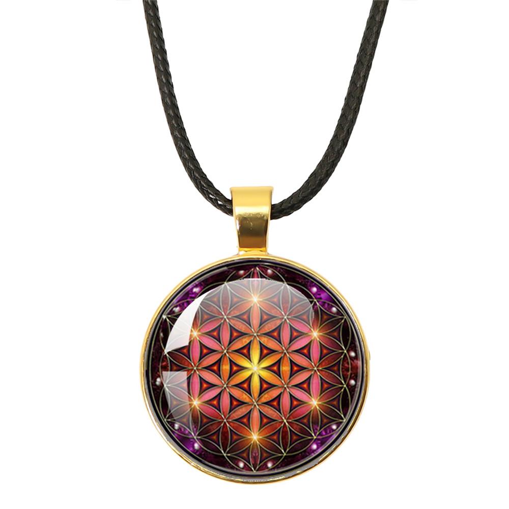 New Necklace Mandala Art Picture Rope Chain Glass Pendant Necklaces Sacred Geometry Yoga Om Fashion Jewelry Gift