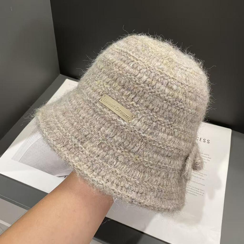 Gestrickter Fischerhut für Damen im Herbst und Winter Koreanische Version Einfacher vielseitiger Bucket Hat, der das Gesicht klein zeigt, Warmer Beckenhut