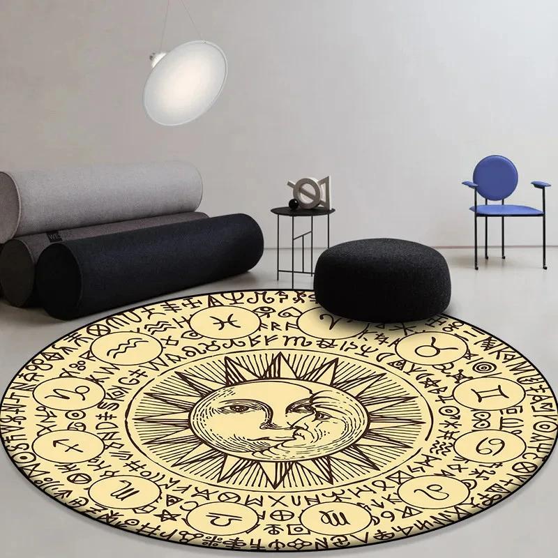 Sun Moon Constellation Round Rug Occult Astrology Carpet for Living Room Soft Kids  Bedroom Fashion Chair Rug Non-slip Floor Mat