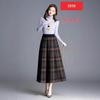 High-Waist Plaid Knit Flare Midi Skirt - Thick Pleated A-line for Autumn/Winter