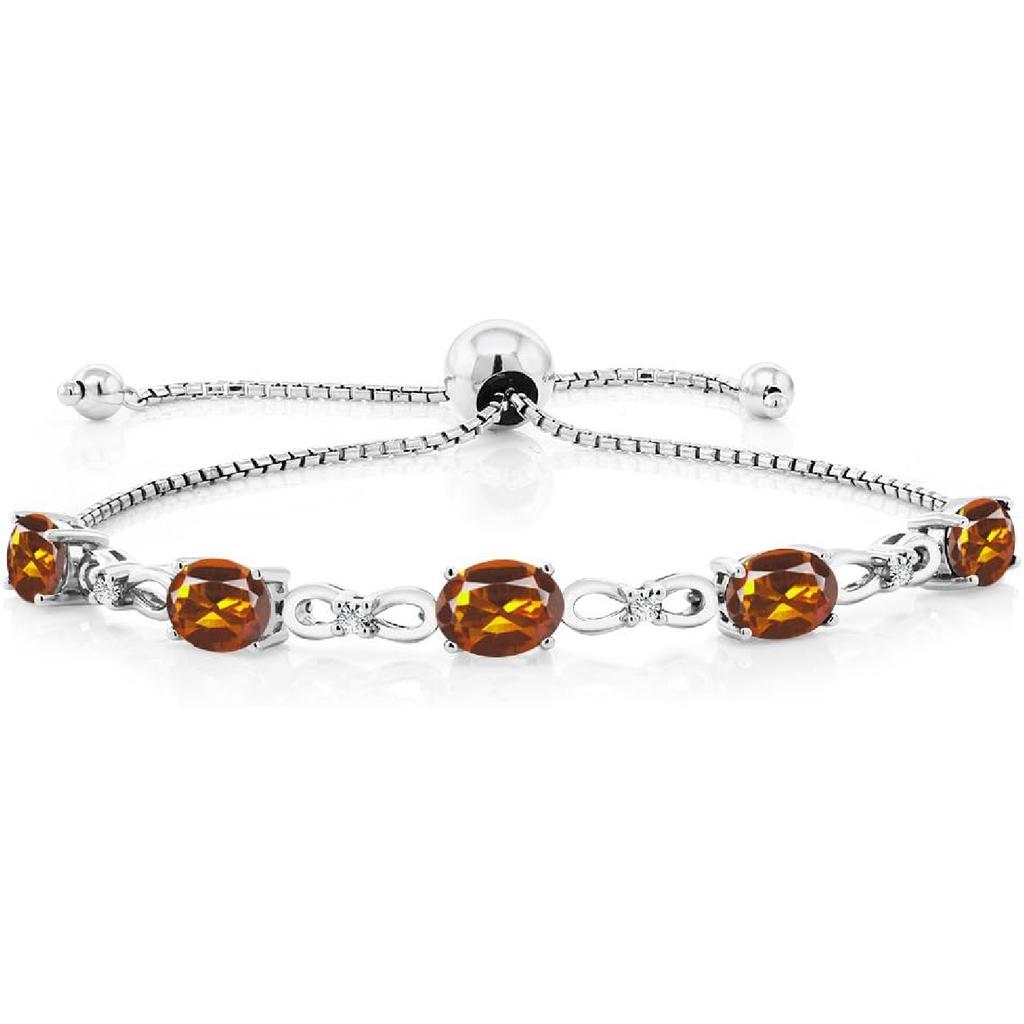 Gem Stone King 3-6 Cttw Gemstone Birthstone and Accent Lab Grown Diamond Tennis Bracelet For Women | 925 Sterling Silver | 7X5MM Oval | Adjustable