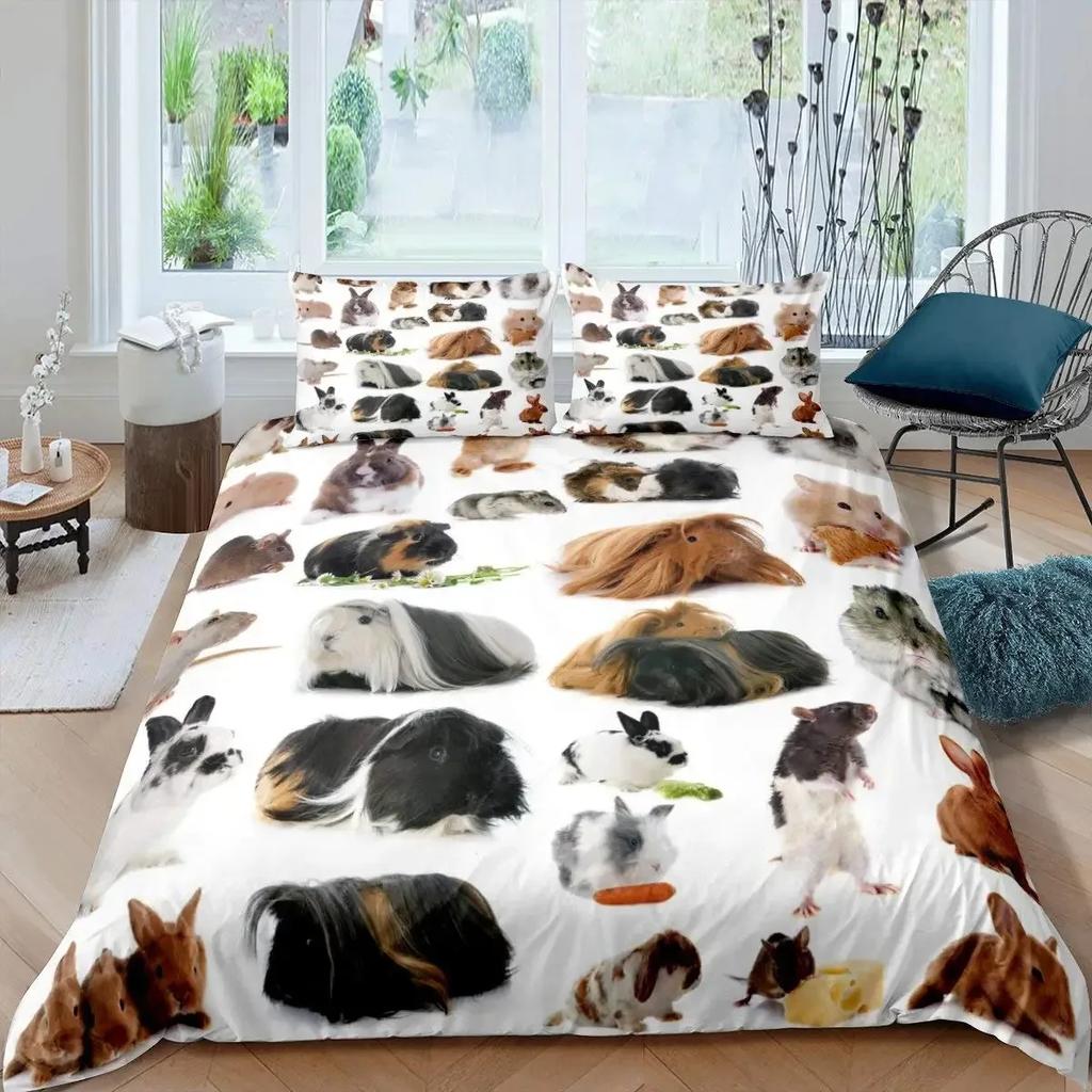 Guinea Pig Duvet Cover Set King Size Cute Guinea Pig Comforter Cover Rodent Breeds Bedspread Cover Animal Print Bedding Sets