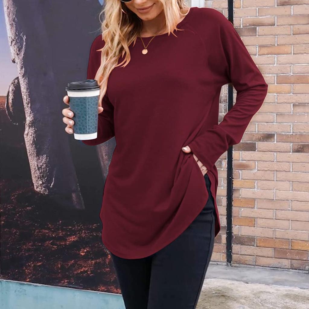 Dam Enfärgad Långärmad Rundhals Slim Fit Underdel Casual Pullover Topp
