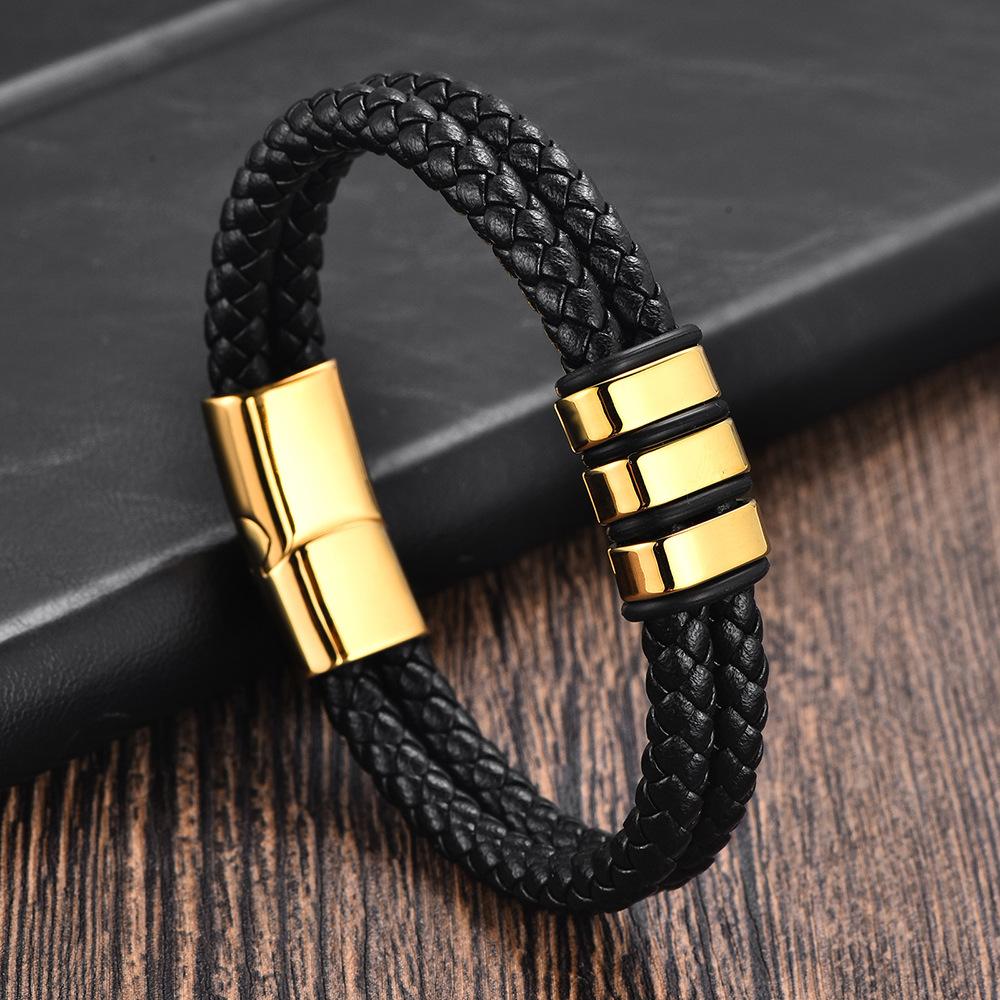 Mens Black Leather Braided Bracelet DIY Cuff Personalized Handmade Jewelry Trendy Accessory