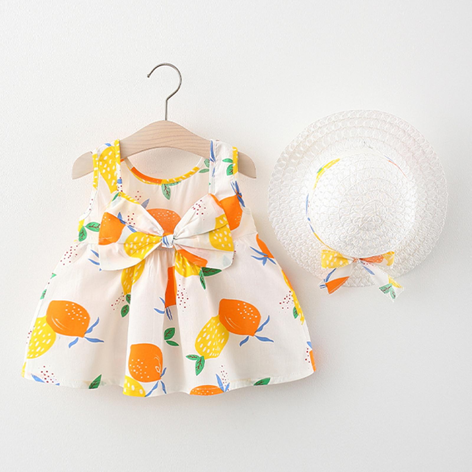 

Летнее детское милое платье с принтом без рукавов, платье принцессы + комплект шляпы 90/100-9/10 оранжевый