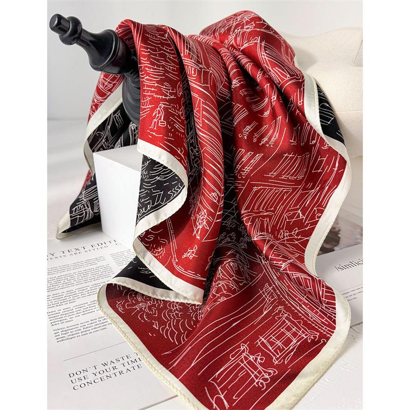 

2025 100% Twill Silk Square Scarf for Women 65cm Neck Tie Neckerchief Double side Female Foulard Headband Hijab Shawl Bandana 65x65cm