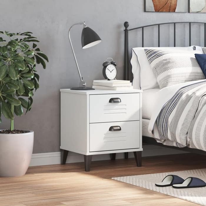 VidaXL Table de Chevet, Armoire de Nuit avec Tiroirs, Table de Téléphone, Meuble de Rangement Chambre, Industriel, Blanc 374908