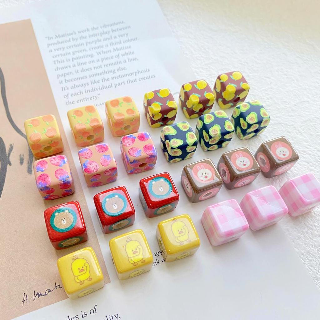 Colorful Cartoon Beaded Acrylic Phone Charm - Versatile Square Plaid Jewelry Accessory