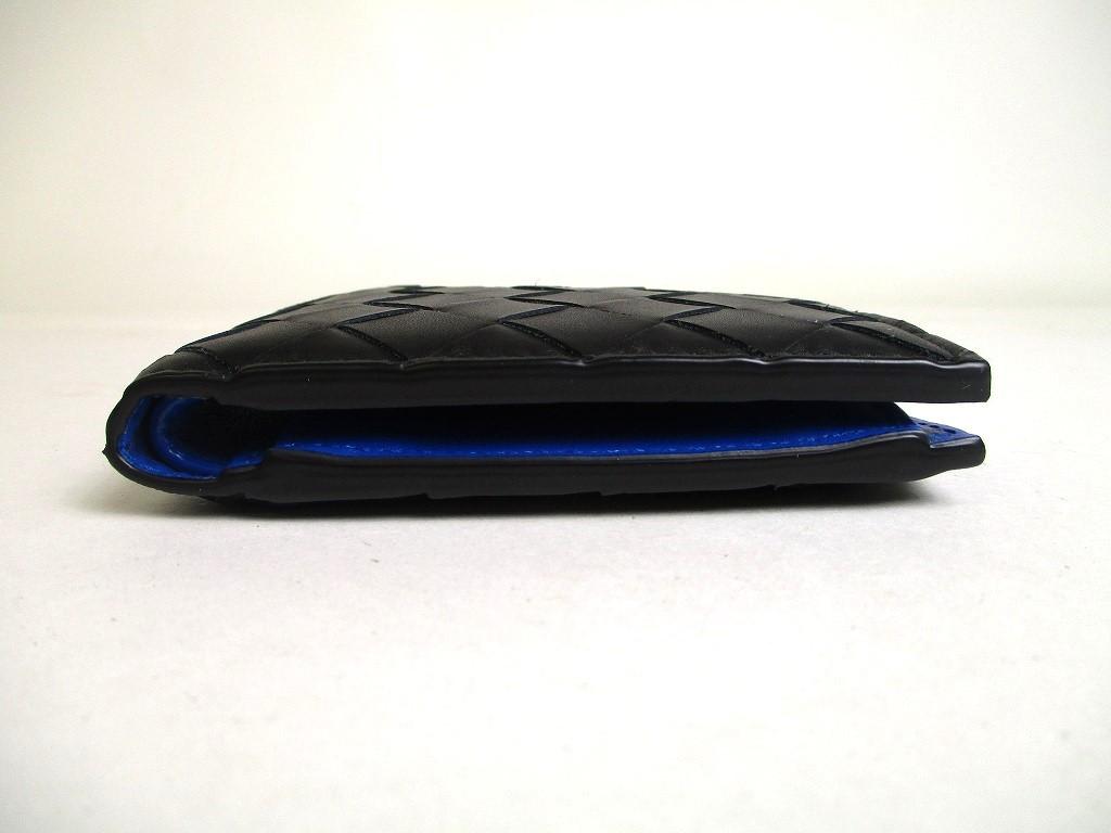 Authentic BOTTEGA VENETA Intrecciato Black Blue Leather Bifold Wallet Compact Wallet #a425  Refurbished
