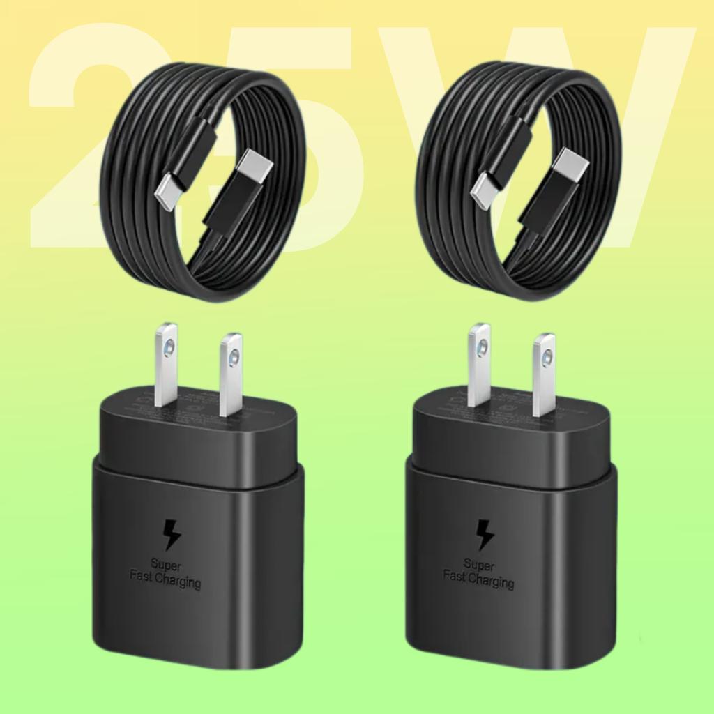 2pcs USB C Fast Charger 25W Super Fast Charger Type C Charger Block With Type C Fast Charging Cable For Samsung