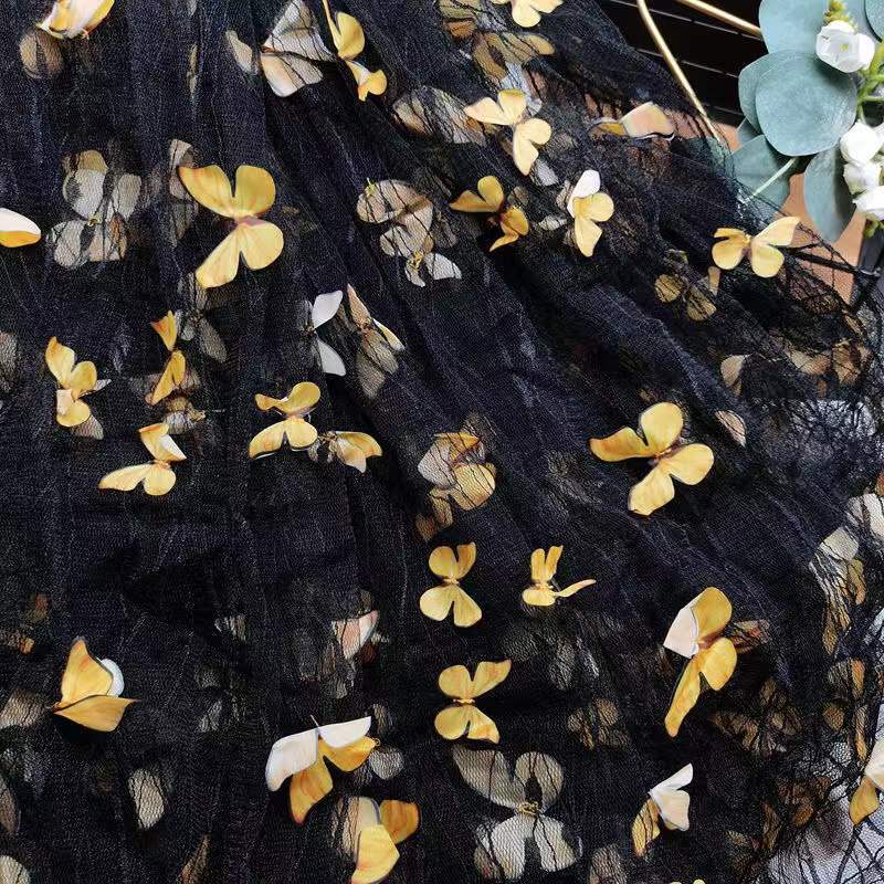 Three-Dimensional Butterfly Fixed Flower Spider Web Yarn Black Yarn Lace Embroidered Lace Children'S Clothing Hanfu Dress Fabric Decoration