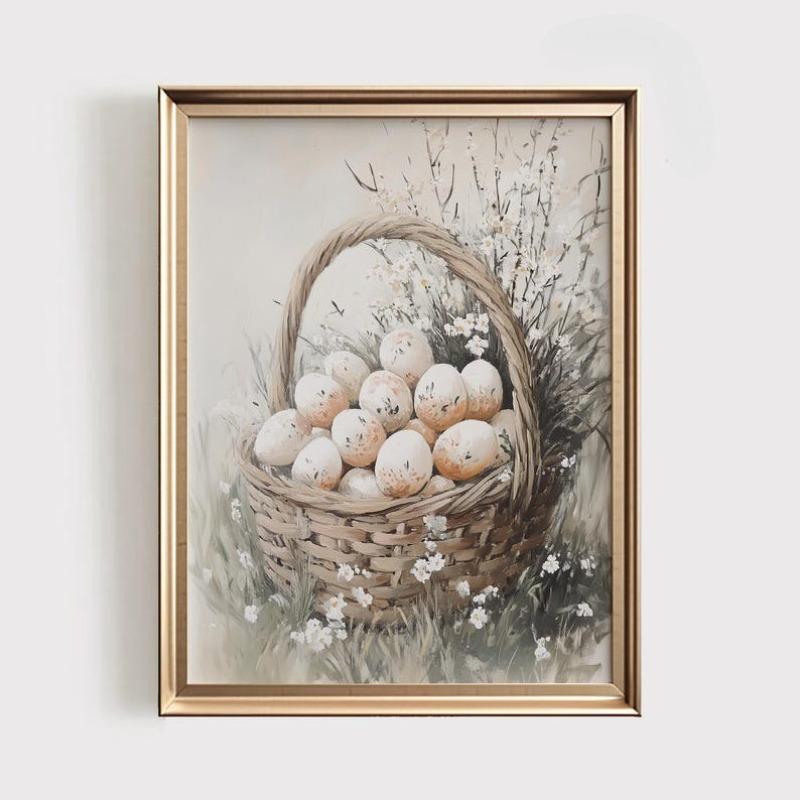 

Vintage Boho Spring Easter Eggs Cottagecore Animal Botanical Poster Frameless Canvas Art Painting Wall Pictures Home Decor 21X30CMNo Framed