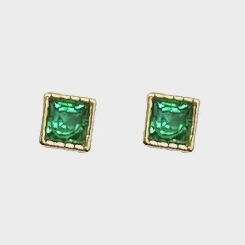 Petites Boucles d'Oreilles Puces Vertes avec Aiguille en Argent 925 pour Hommes & Femmes