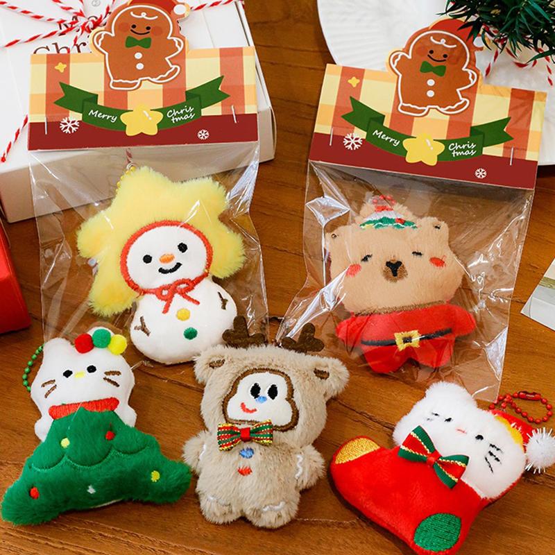 Cute Kitty Plush Keychain Christmas Tree Shaped Cartoon Plush Doll Backpack Hanging Chain Detachable Keychain Christmas Kid Gift