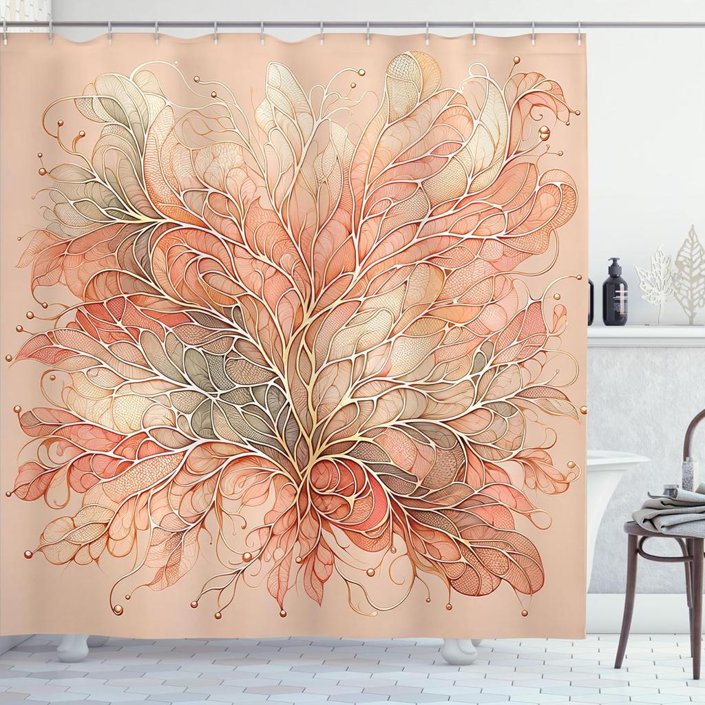 Watercolor Style Shower Curtain Green Leaf Appearance Abstract Branch Fabric Bathroom Decorative Shower Curtain With Hook,
