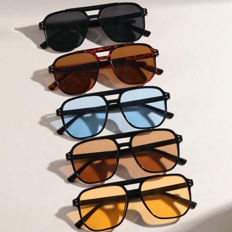 

5pcs 2025 New double-bridge aviator sunglasses, vintage large frame, UV protection, outdoor & trendy.