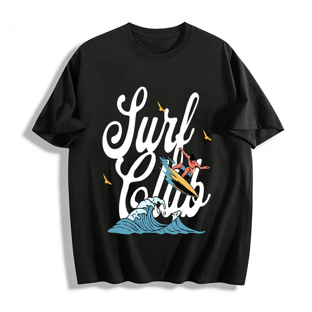 

Summer Casual Loose Top Trendy Surf Print Breathable Short Sleeve T-Shirt Pure cotton T-shirt 6XL