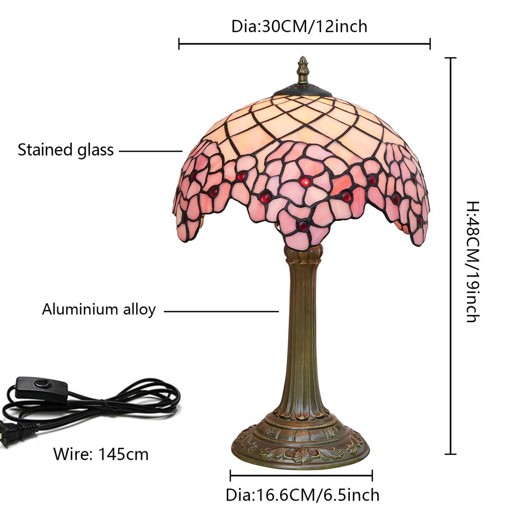 Romantic Stained Glass lamp 12" Bedside Table Lamp for Living Room Bedroom Dorm Kitchen Home Decor Festival Gift,Cherry Blossom