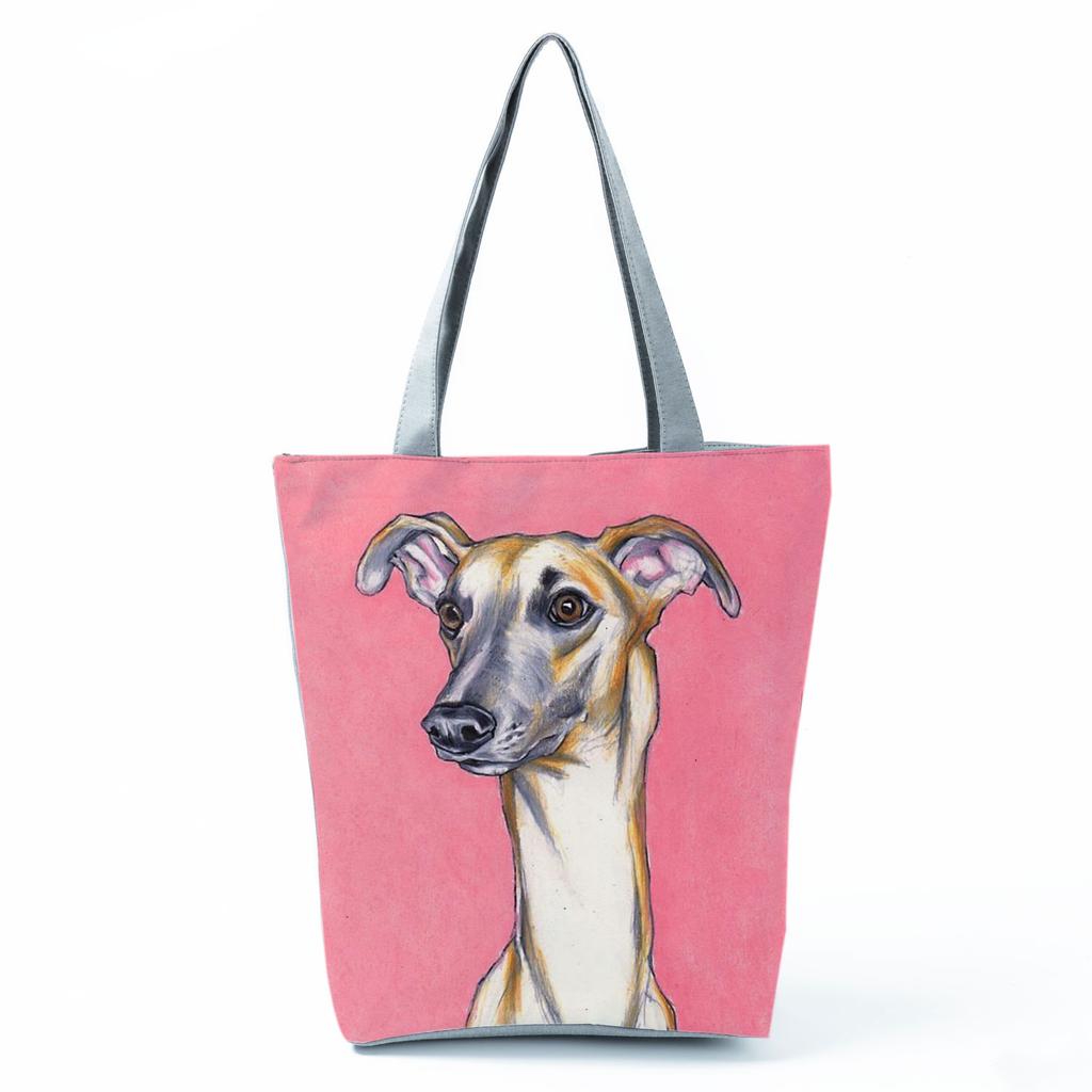 Greyhound Shopping Bags Casual Groceries Women Handbags Animal Dog Graphic Large Capacity Shoulder Bags Portable Foldable Totes