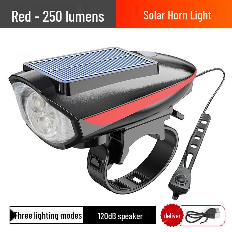 Solar USB Rechargeable Bicycle Headlight with Horn