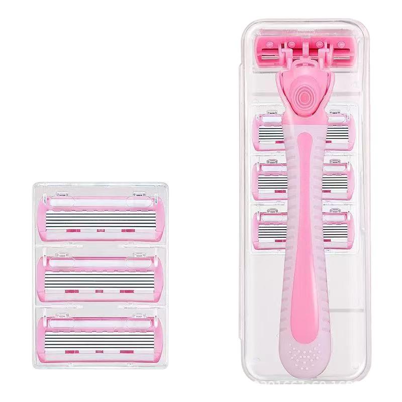 Women's 6-Layer Manual Razor for Body, Underarm, Pubic, and Leg Hair Removal.