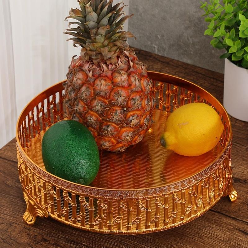 Exquisite Fruit Tray, Alloy Cake Plate, Gold Exquisite Circle Hollowed-Out Snack Nuts Organizer Party Desktop Decoration,24 cm