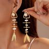 European and American Exaggerated Metal Sense Imitation Pearl Triangle Fish-shaped Silver Needle Earrings, Unique Personality Niche Earrings