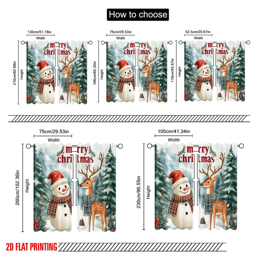 2pcs,2D Plane Printing Print Curtains Cute Deer Snowman Christmas Forest (2) Versatile 100% Polyester (without Rod) Art Deco