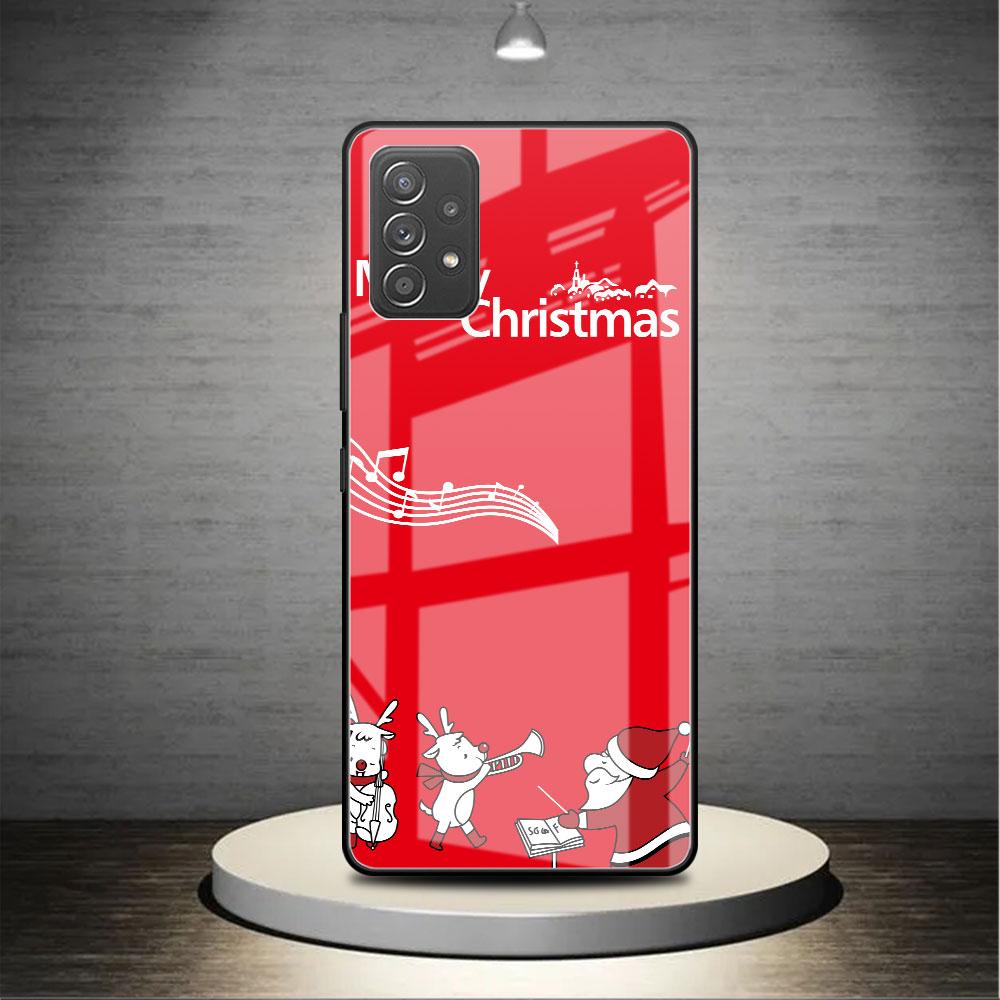 Glass Case For Samsung Galaxy A52 A71 A50 A51 A70 A21s A31 A72 A10 A12 A30 A22 5G Phone Cover  Snowman Christmas Cartoon