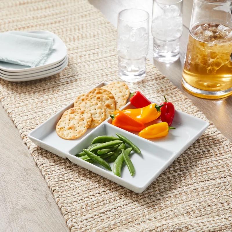 White Porcelain Divided Tray Microwave and Dishwasher Safe Rectangular Serving Platter Oven Safe Fruits Vegetables Meats Cheese