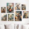 Cute Turtle with Bubbles Posters Animals Autumnal Rabbit Floral Leopard Prints Canvas Painting Wall Art Pictures Home Room Decor