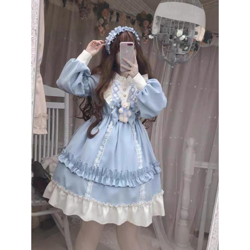 Adult Girl New Cute Sweet Student Long Sleeve Lolita Dress Performance Party Performance Dress
