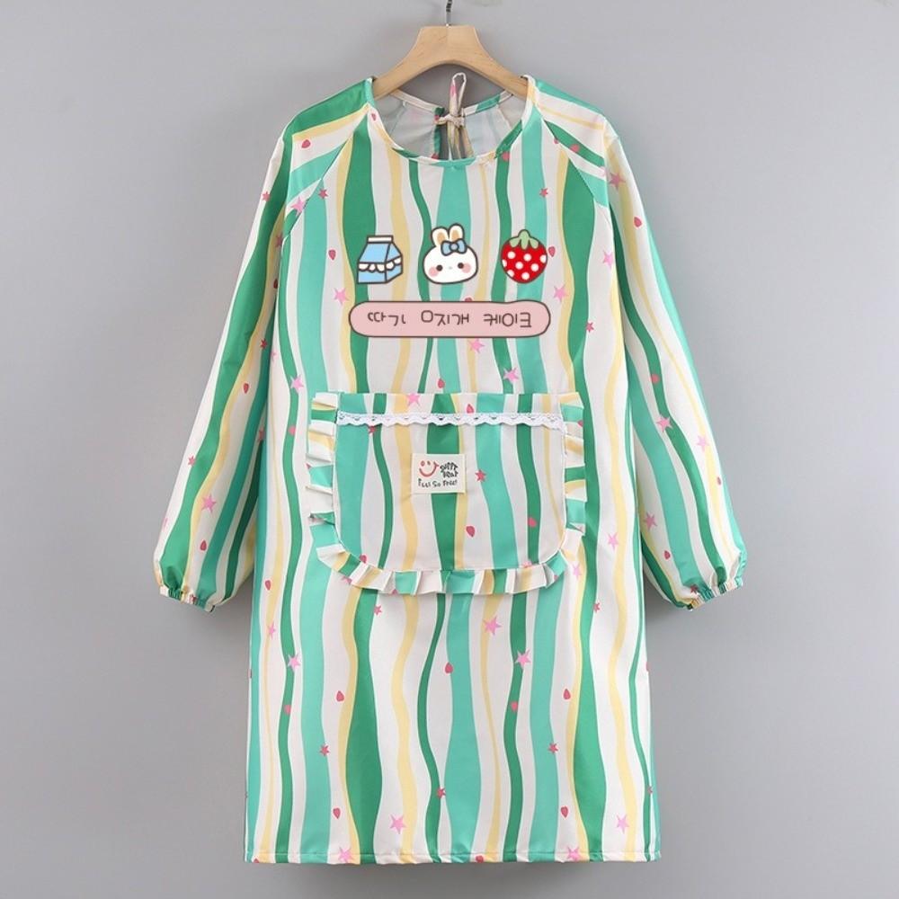 Anti-Pollution Long-Sleeved Apron Cute Kitchen Aprons New Canvas Coverall  Catering Use