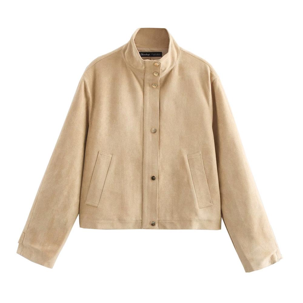 

Женская универсальная куртка с длинным рукавом и высоким воротником, однотонная, Осень/Зима 2024 Large грязно-белый