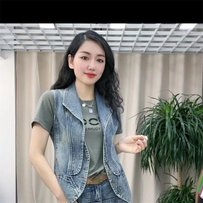 Women's Jacket Spring and Autumn Fashion Sleeveless Versatile Ladies Denim Vest Coat Short Elegant Female Tank Top