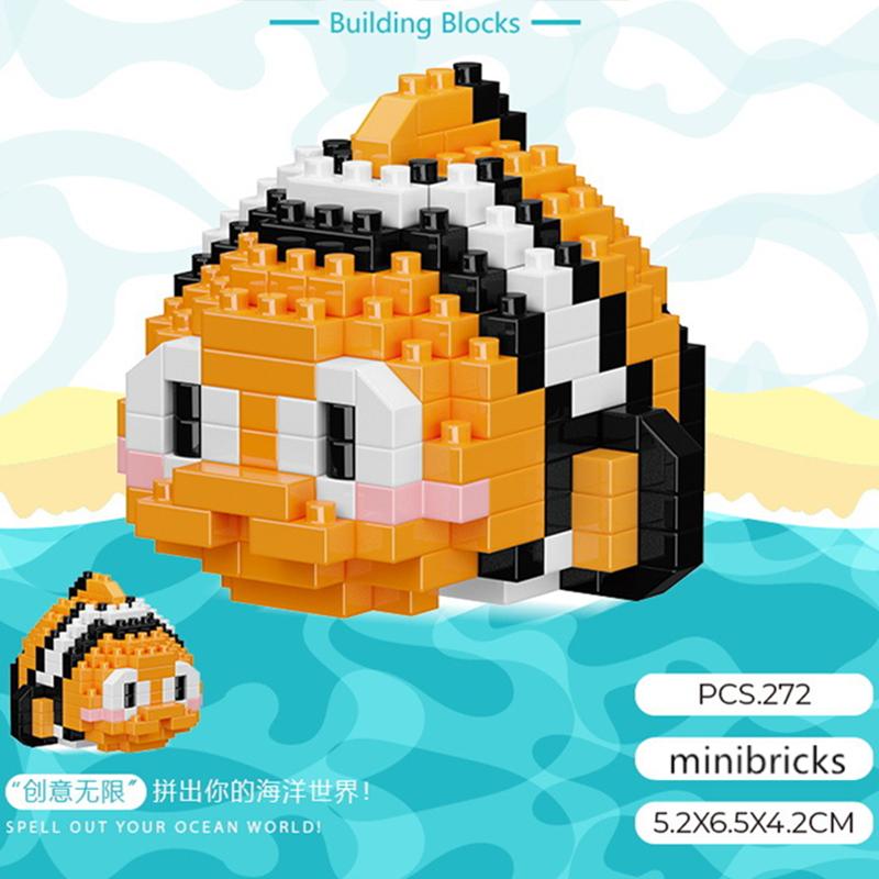 NEW Cute Marine Animals Turtles Dolphins Crabs Fish Clownfish Octopus Building Blocks Kit Girl Bricks Model Kids Toy Children