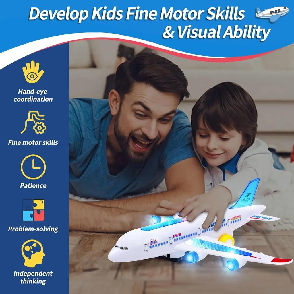 Kids Electronic Aeroplane Plaything With Music Autopilot Rotation Shiny Sound Plane Educational Plaything Christmas Gift For Kids