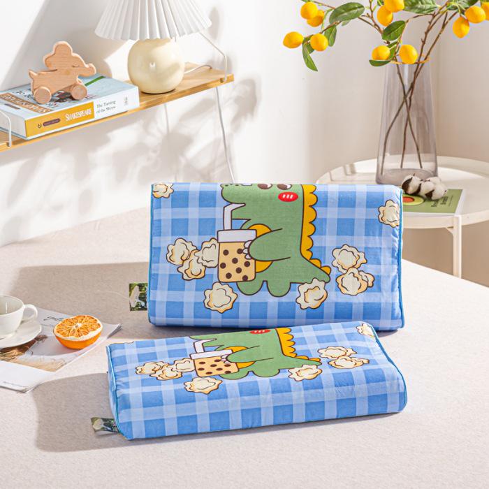 Thailand Natural Latex Children's Pillow - Pure Cotton Cartoon Design, Baby Neck Support, Ideal for Kindergarten Students and Gifts
