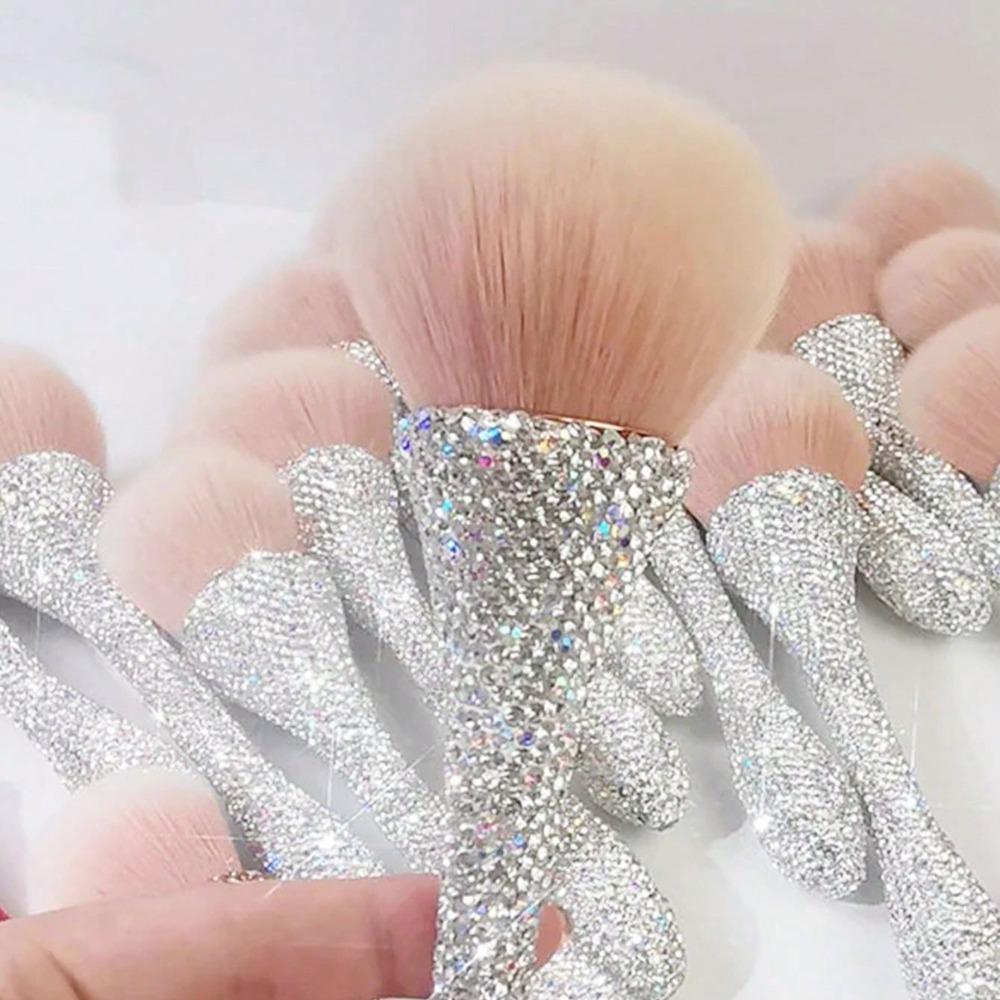 1pc Flat Arched Foundation Brush Whole Body Is Encrusted with Rhinestones Synthetic Hair Professional Powder Brush Makeup Tool