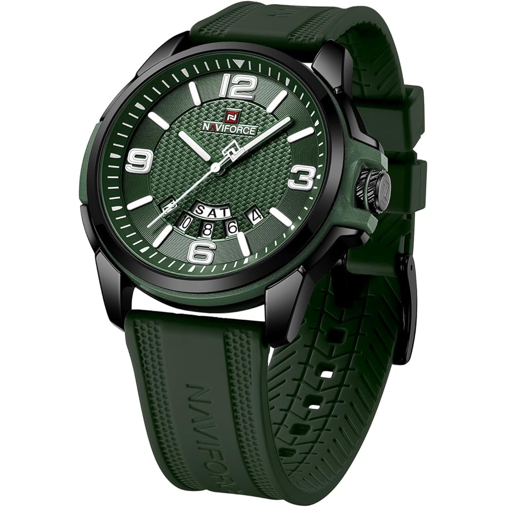 NAVIFORCE Analog Military Sports Watch Green Silicone Strap Unisex Waterproof