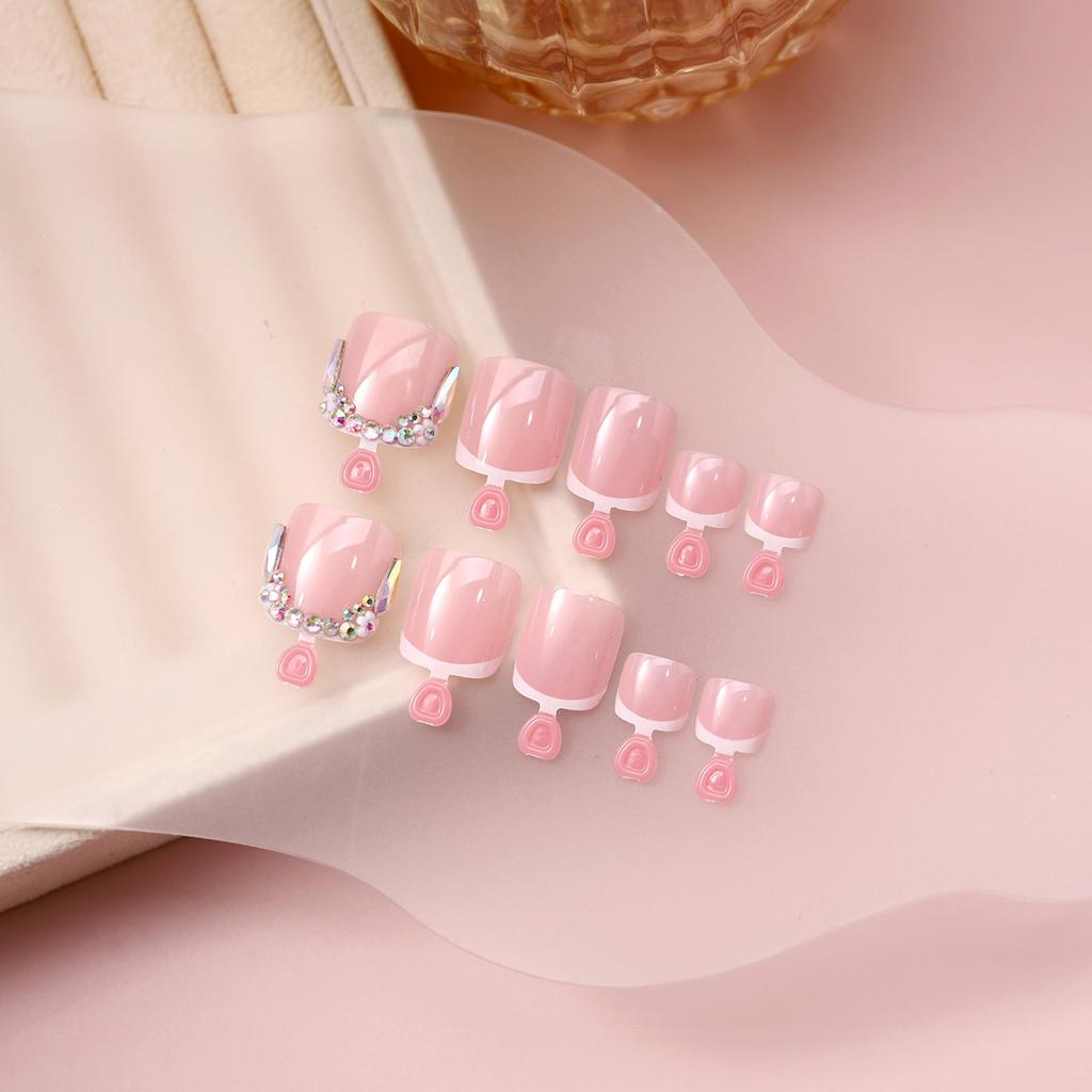 24 Pezzi Unghie Finte Quadrate Corte Con Glitter Strass Decorazioni Unghie dei Piedi Press-on Pedicure Per un Look Alla Moda